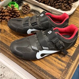 Peloton Black Cycling Shoes with Red Lining and White Accents